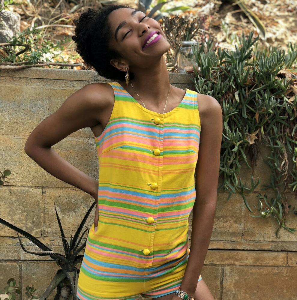 Yellow Romper Vintage 60s Mod Jumpsuit Medium ☀🌈